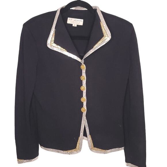 St. John Evening Marie Gray Santana Knit Embellished Blazer Jacket Womens size 6 - Picture 1 of 8